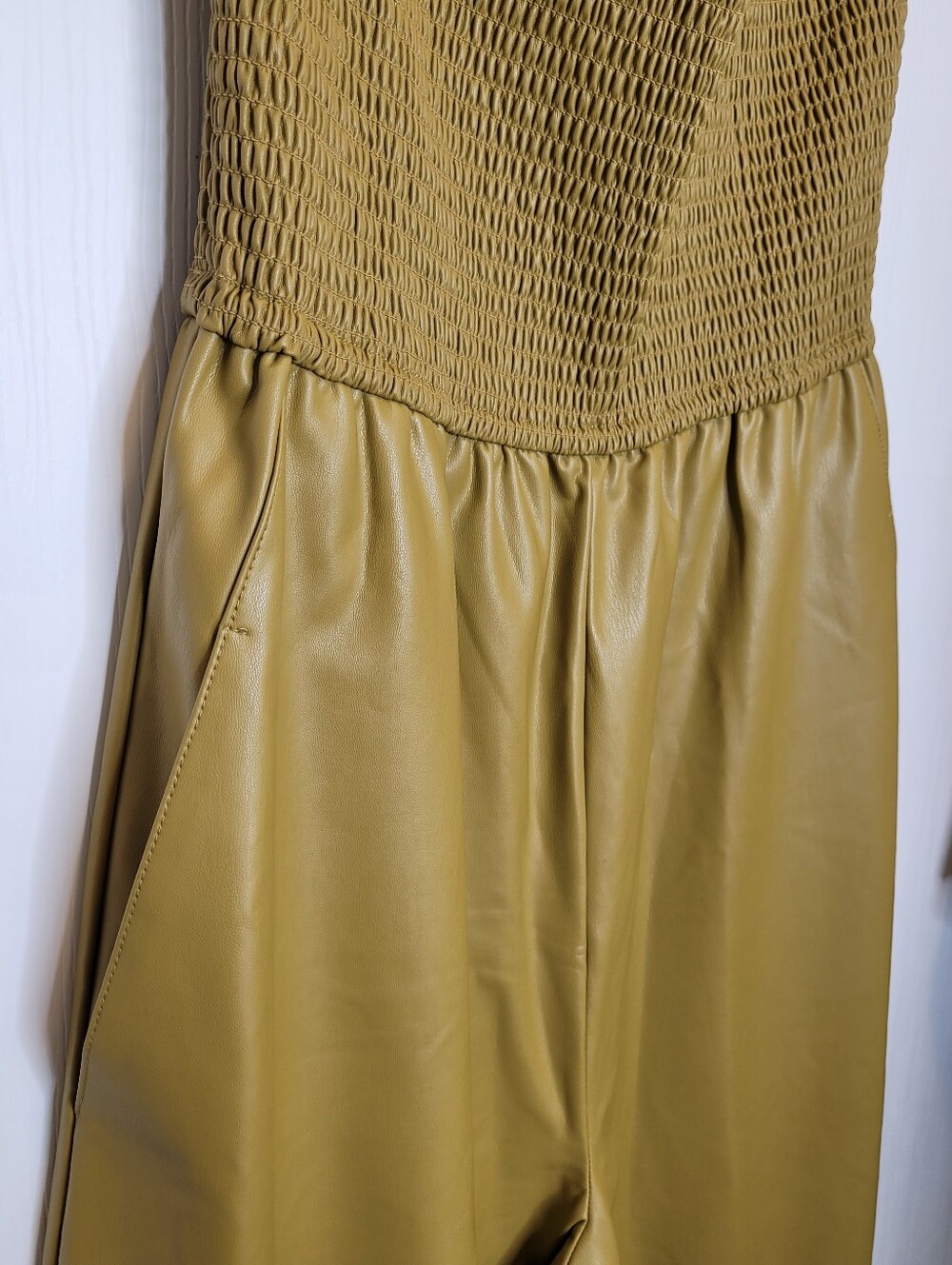 Anthropologie Pilcro Strapless Smocked Wide Leg Jumpsuit L Chartreuse - Picture 5 of 7